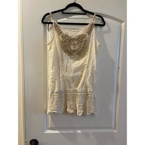 Swimwear coverup crochet bottom -wood beaded pattern front top  38” bust 38” hip